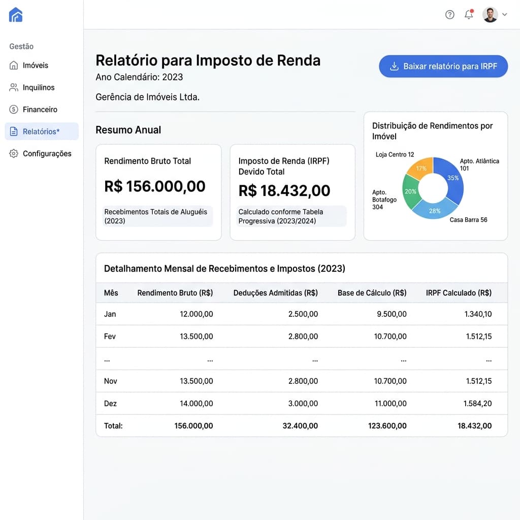 Relatório para Imposto de Renda gerado pelo Inkilino com detalhamento mensal